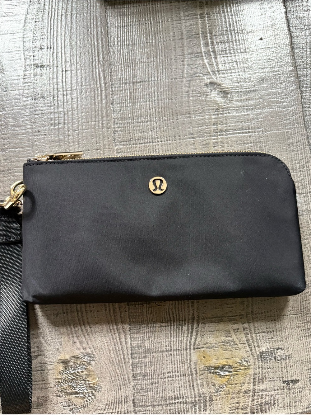 lululemon athletica Black Wristlet with Gold Logo